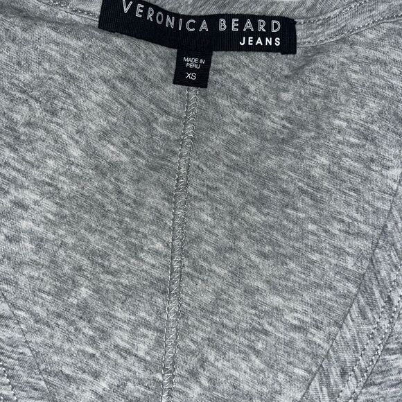 Veronica Beard Womens Cindy V Neck T Shirt Sleeves Heather Grey Cotton NWT - Picture 4 of 5